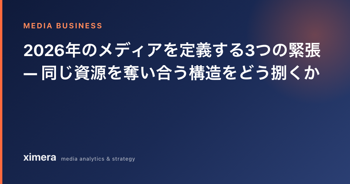 2026年のメディアを定義する3つの緊張 — 同じ資源を奪い合う構造をどう捌くか